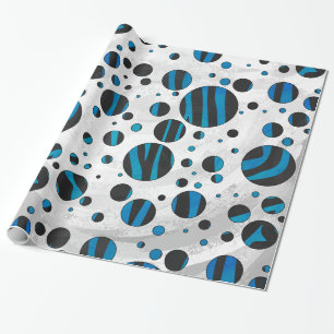 Papel De Presente Padrão bolinhas Zebra Preto e Azul