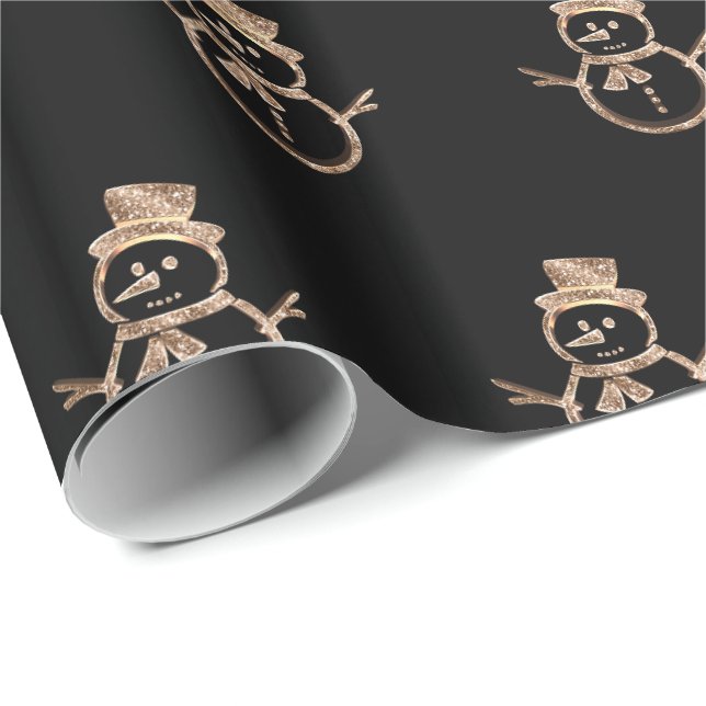 Papel De Presente Padrão Bonito de Neve Preto e Dourado Natal (Ponta do rolo)
