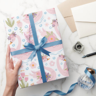 Papel De Presente Padrão bonito do Cisne Rosa-Rosa