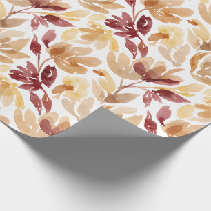 Papel De Presente Padrão Botânico Abstrato em Cores Quentes de Outon