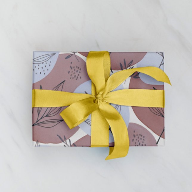 Papel De Presente Padrão Botânico Abstrato Rosa Poeirento e Verde Sa (Criador carregado)