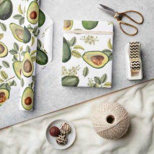Papel De Presente Padrão Botânico Avocado Por Aquarela