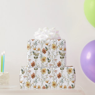 Papel De Presente Padrão Botânico Boho de Flor Silvestre com Aquarel