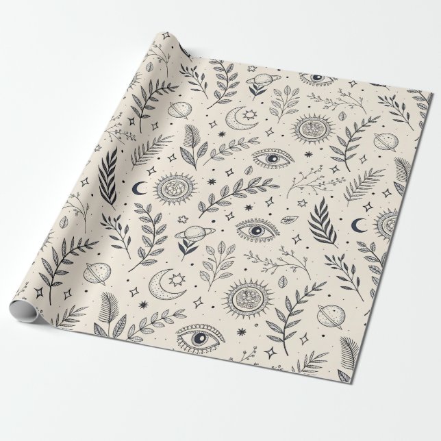 Papel De Presente Padrão Botânico Celestial (5) (Desenrolado)