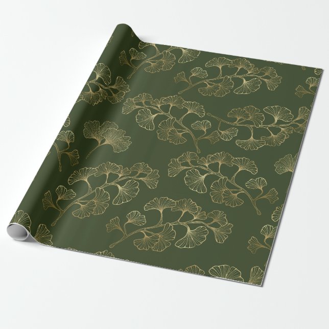 Papel De Presente Padrão Botânico da Linha Dourada (Desenrolado)