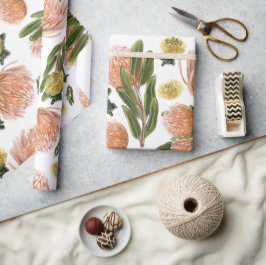 Papel De Presente Padrão Botânico Da Protea De Pincushion
