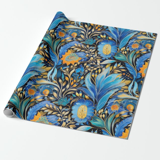 Papel De Presente Padrão Botânico de Aves Exóticas Chinoiserie (3) (Desenrolado)