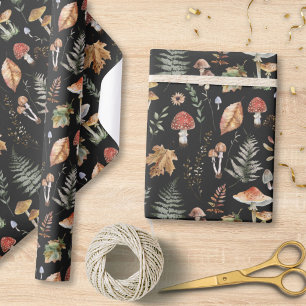 Papel De Presente Padrão Botânico de Cogumelo em Aquarela Decoupage