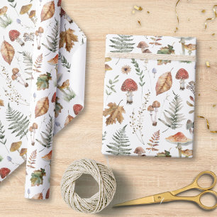 Papel De Presente Padrão Botânico de Cogumelo em Aquarela Decoupage