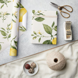 Papel De Presente Padrão Botânico de Flor de Limão em Aquarela Elega