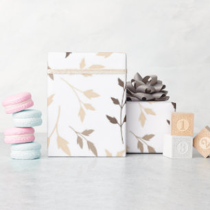 Papel De Presente Padrão Botânico de Folhas Bege Neutro Marrom