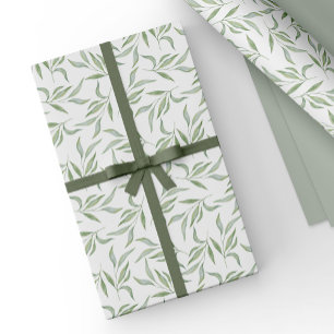 Papel De Presente Padrão Botânico de Folhas de Aquarela Verde Simple