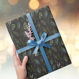Papel De Presente Padrão Botânico de Folhas Verdes