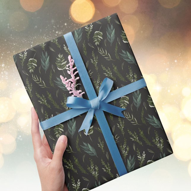 Papel De Presente Padrão Botânico de Folhas Verdes (In situ)