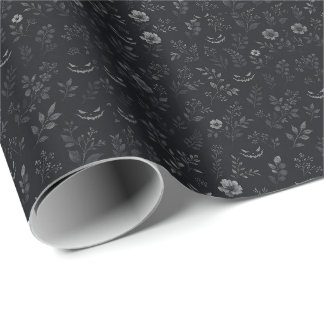 Papel De Presente Padrão Botânico de Halloween Elegante e Escuro – P
