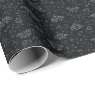 Papel De Presente Padrão Botânico de Halloween Luxuoso Escuro – Pret