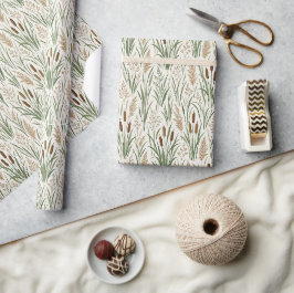 Papel De Presente Padrão Botânico de Juncos em Aquarela