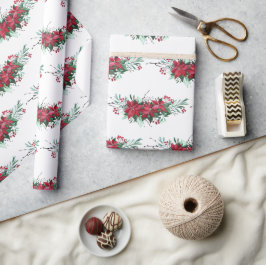 Papel De Presente Padrão Botânico de Poinsettia de Natal