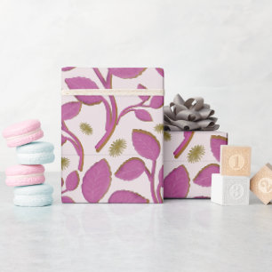 Papel De Presente Padrão Botânico de Videira Rosa Folha Floral Ele