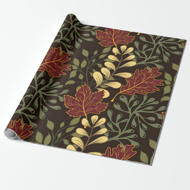 Papel De Presente Padrão botânico em azul estilo retrô para embrulho (Desenrolado)