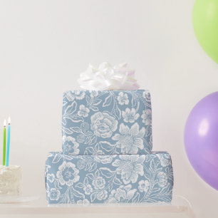 Papel De Presente Padrão Botânico Floral Branco