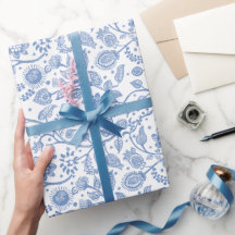 Padrão Botânico Floral Branco Azul Boho Caprichoso