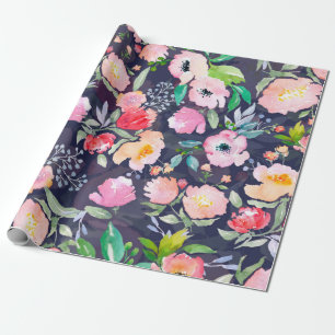 Papel De Presente Padrão botânico floral de aquarelas e sem costur