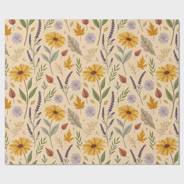 Papel De Presente Padrão Botânico Floral de Outono da Botica (Aberto)
