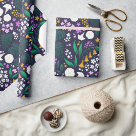 Papel De Presente Padrão Botânico Floral do Jardim da Lua Noturna