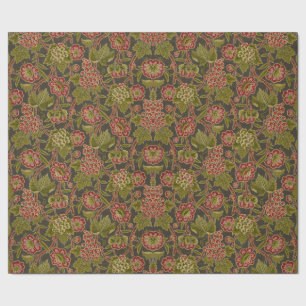 Papel De Presente Padrão Botânico Floral e de Uvas Vermelho Antigo