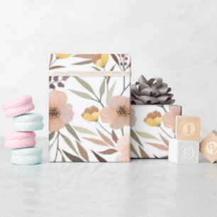 Papel De Presente Padrão Botânico Floral Rosa Elegante Wrappi