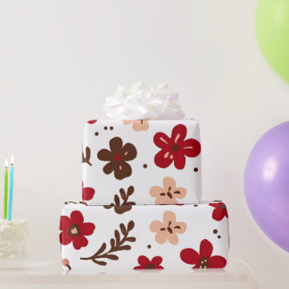Papel De Presente Padrão Botânico Floral Vermelho