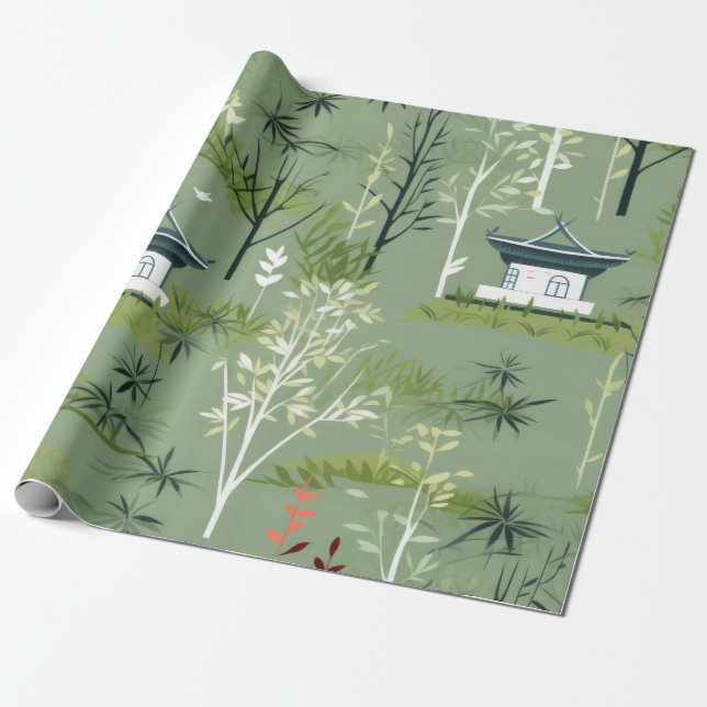 Papel De Presente Padrão Botânico Floresta de Bambu Zen (2) (Desenrolado)