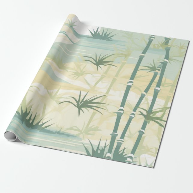 Papel De Presente Padrão Botânico Floresta de Bambu Zen (5) (Desenrolado)