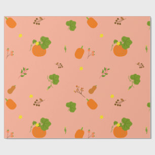 Papel De Presente Padrão Botânico Jardim de Abóbora Pêssego