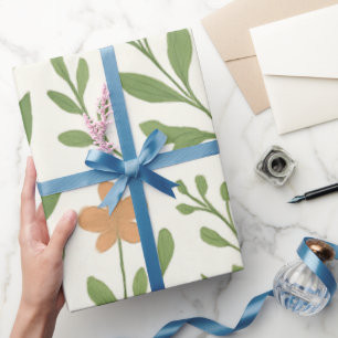 Papel De Presente Padrão Botânico Minimalista com Folhas Verdes