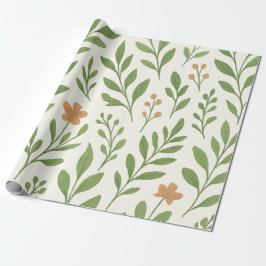 Papel De Presente Padrão Botânico Minimalista com Folhas Verdes