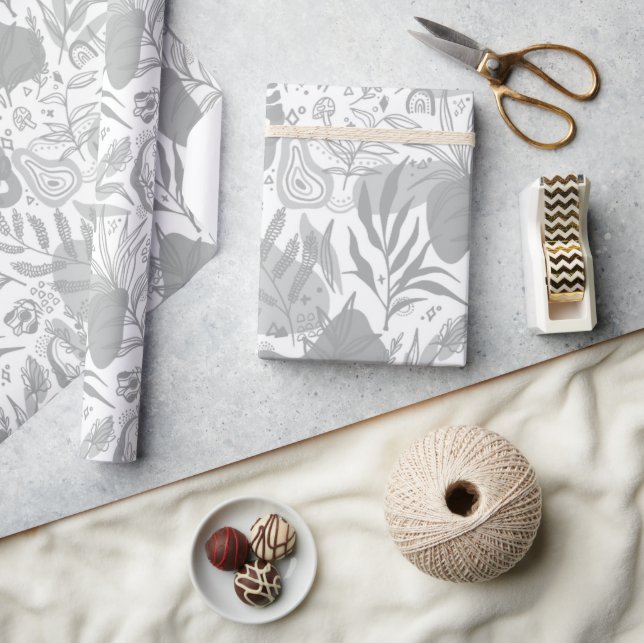 Papel De Presente Padrão Botânico Sem Costura da cinza (Artesanato)