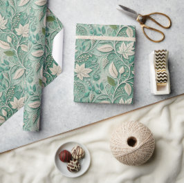 Papel De Presente Padrão Botânico Vintage Bege Verde Pastel
