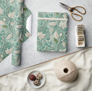 Papel De Presente Padrão Botânico Vintage Bege Verde Pastel