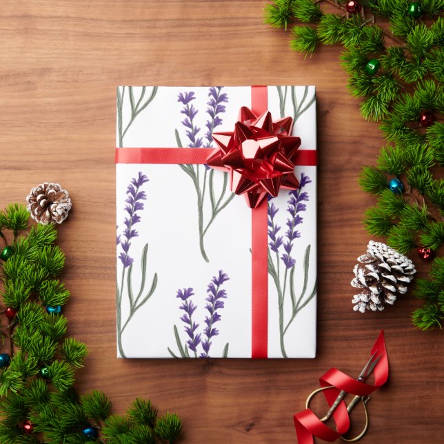 Papel De Presente Padrão branco do papel de enrolamento da lavanda (Presente de Natal)