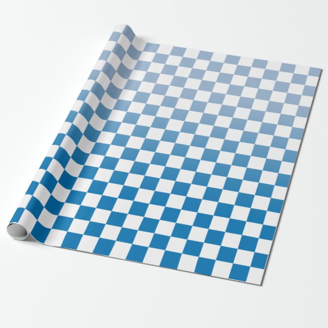 Papel De Presente Padrão Branco e Gradiente Azul Verificado Moderno (Desenrolado)