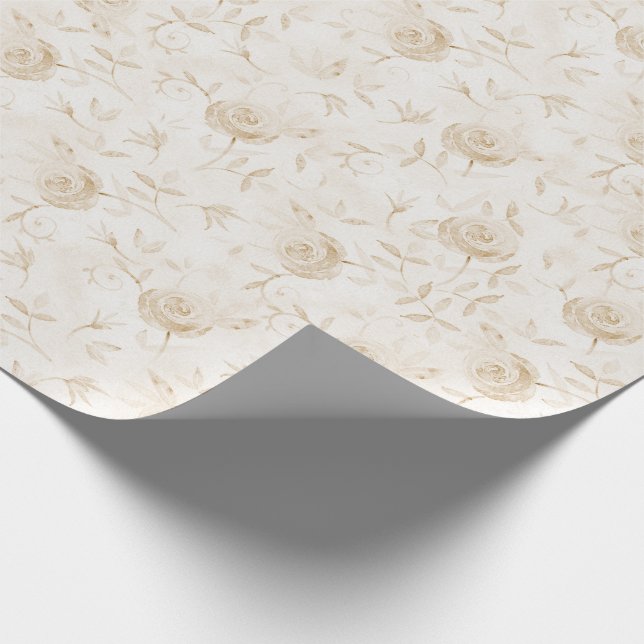 Papel De Presente Padrão Branco Elegante Floral Rosa Beige (Ponta)