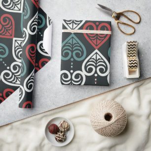 Papel De Presente Padrão Branco Negro Vermelho Negra Negra Elegante