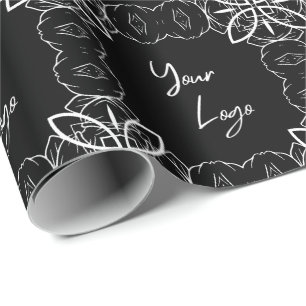 Papel De Presente Padrão Branco Preto Chic Logo Empresarial Personal