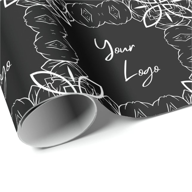 Papel De Presente Padrão Branco Preto Chic Logo Empresarial Personal (Ponta do rolo)