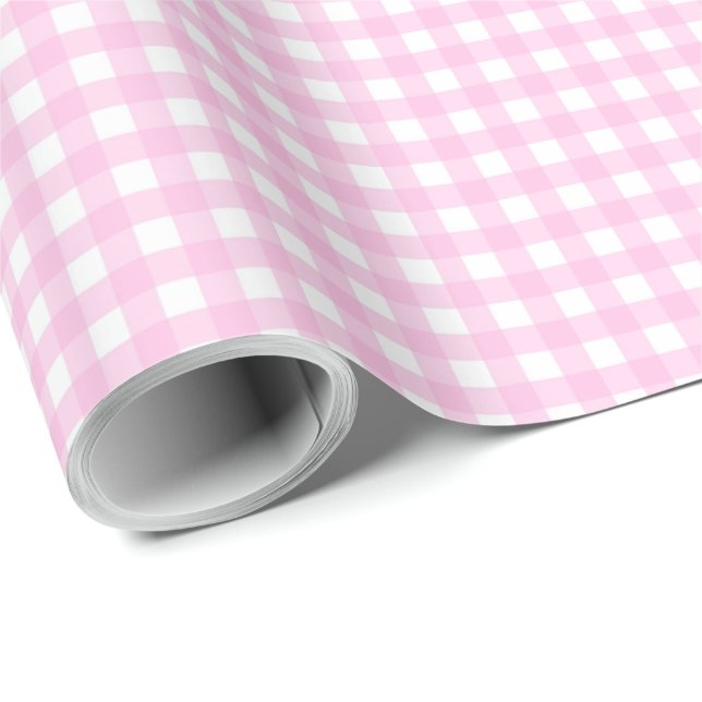 Papel De Presente Padrão branco rosa Xadrez Gingham (Ponta do rolo)