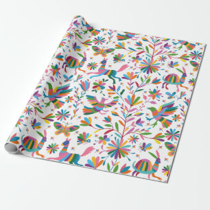 Papel De Presente Padrão Brilhante do estilo Otomi mexicano
