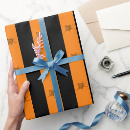 Papel De Presente Padrão brilhante laranja e preto de Dia das Bruxas