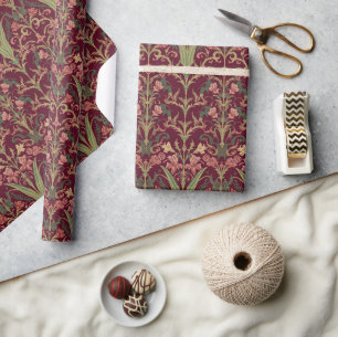 Papel De Presente Padrão burgundy Floral de Jacinto de William Morri